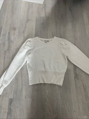 Paper Crane Cream Puff-Sleeve Cropped Sweatshirt